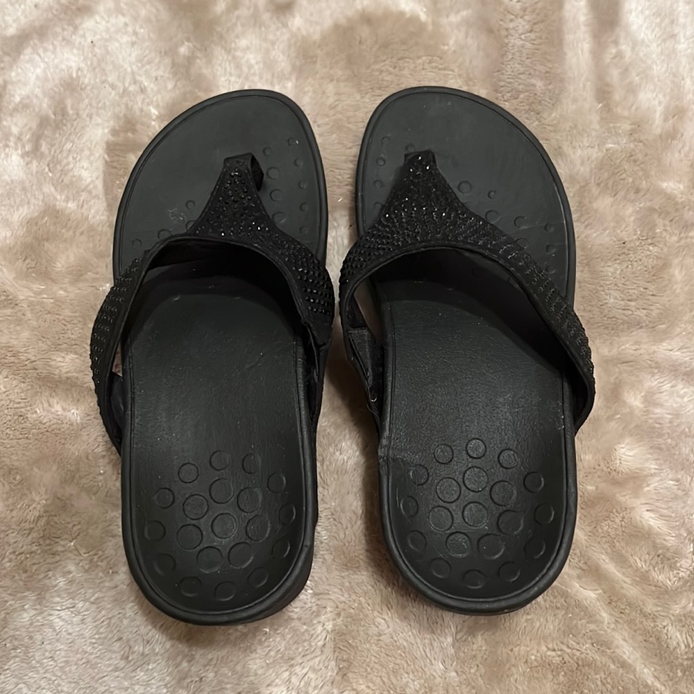 Black Vionic Platform Sandals with Rhinestones size 7